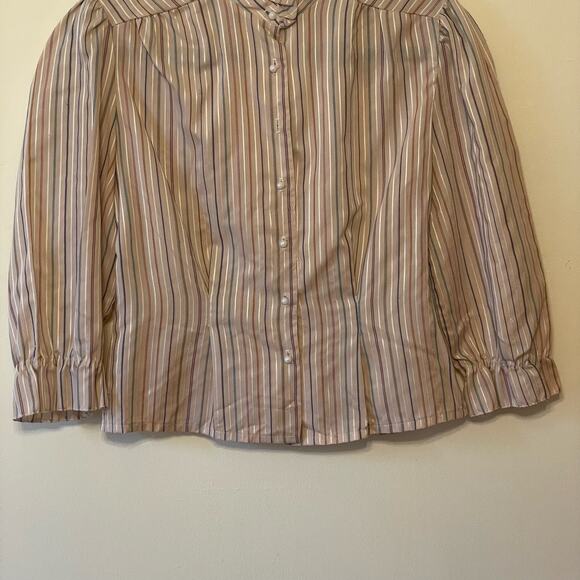 Vintage M Patti pink black long sleeve button down blouse Barbie Stripe corpcore - Picture 3 of 8